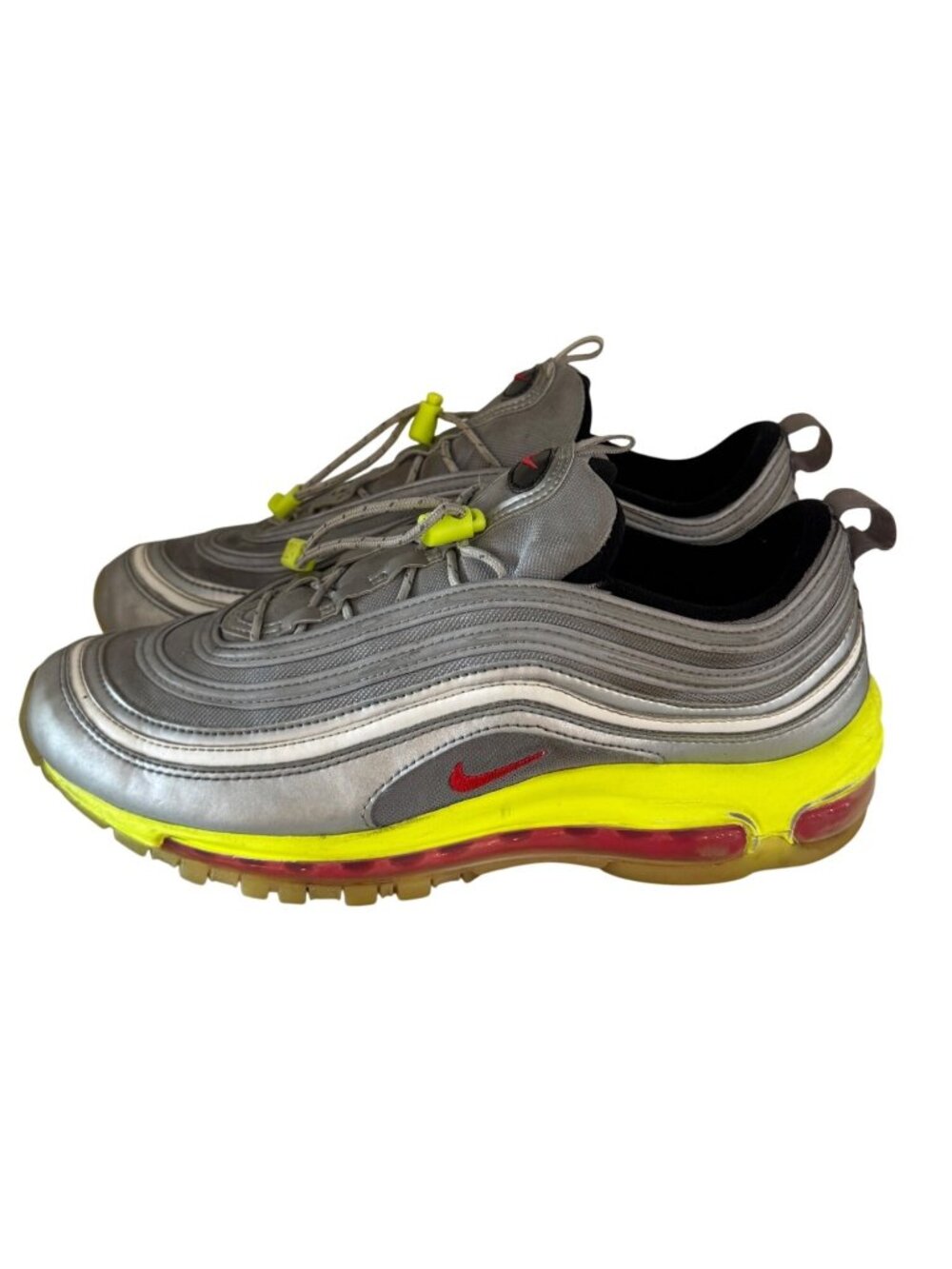 Nike Air Max 97 Silver & Neon Yellow Sneakers 7Y